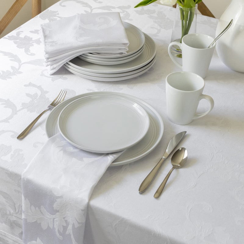 Benson Mills Harmony Scroll Woven Damask Fabric Tablecloth, Everyday, Parties, Special Occasions, Weddings and Holiday Table Cloth (60" X 84" Rectangular, White) - Image 2